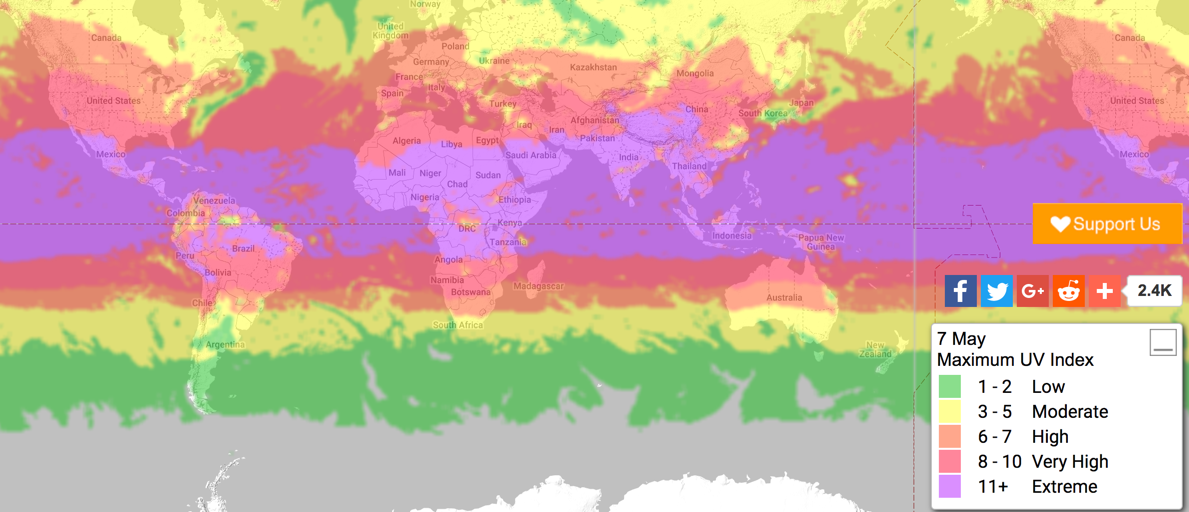 uv rays from the sunlight map