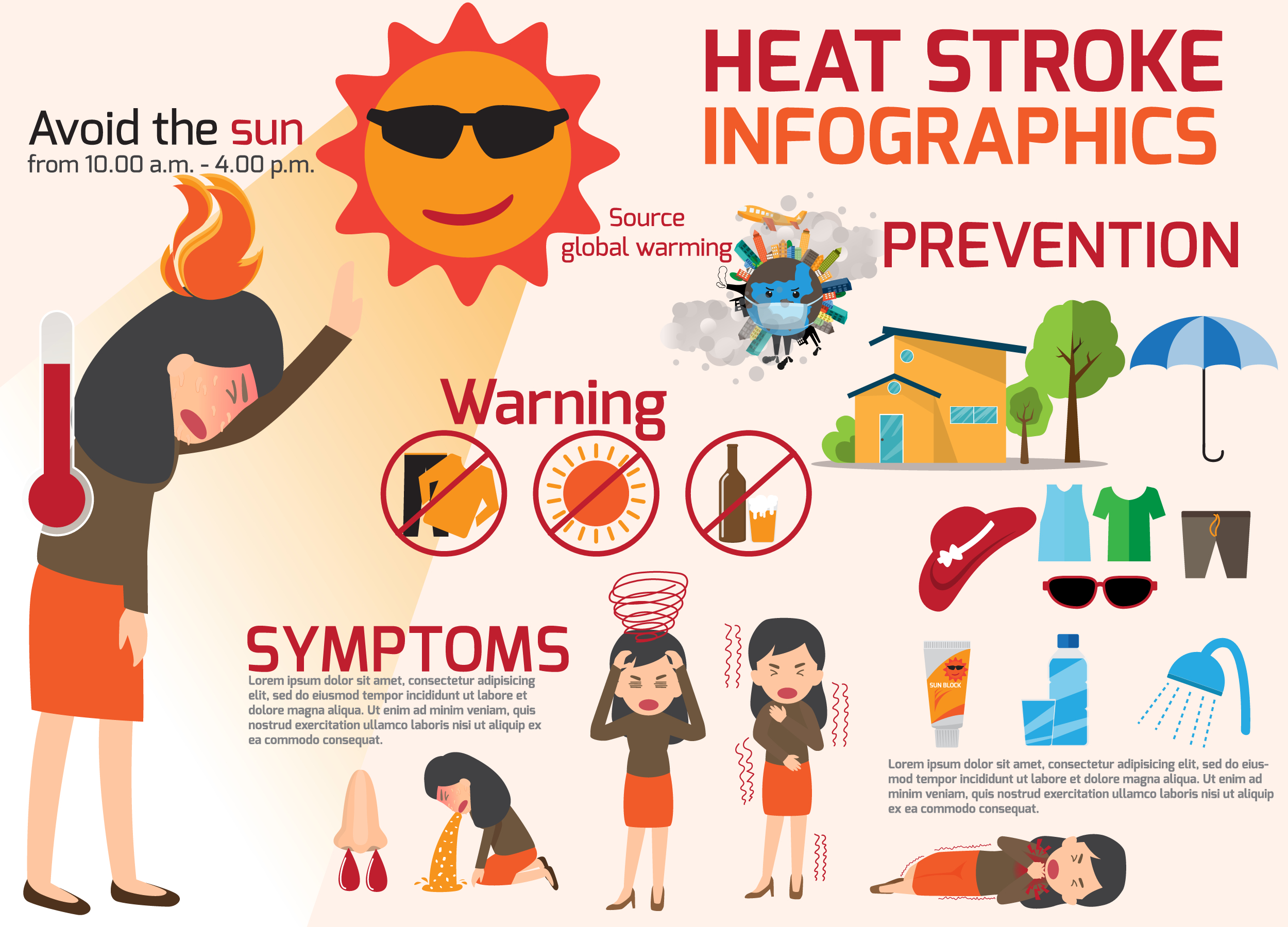 Heat Stroke Symptoms And Prevention Infographic Risk Stock Vector - Riset